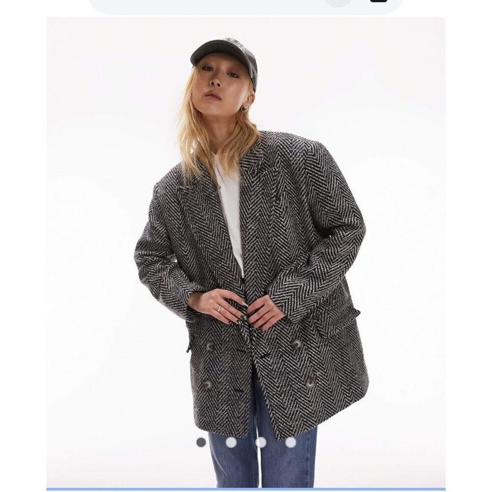 Topshop Petite textured blazer coat in multi Size 8